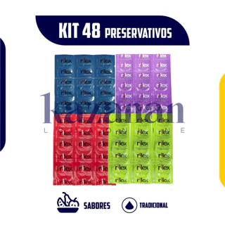 Kit 48 Presevativos Camisinha Rilex Sabor Morango, Menta e Uva Lubrificado em Oferta na Shopee