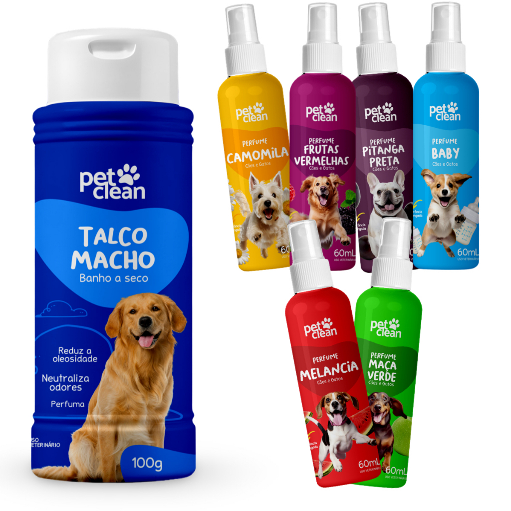 Kit Talco Perfume cachorro gatos higiene pet banho a seco para caes ...