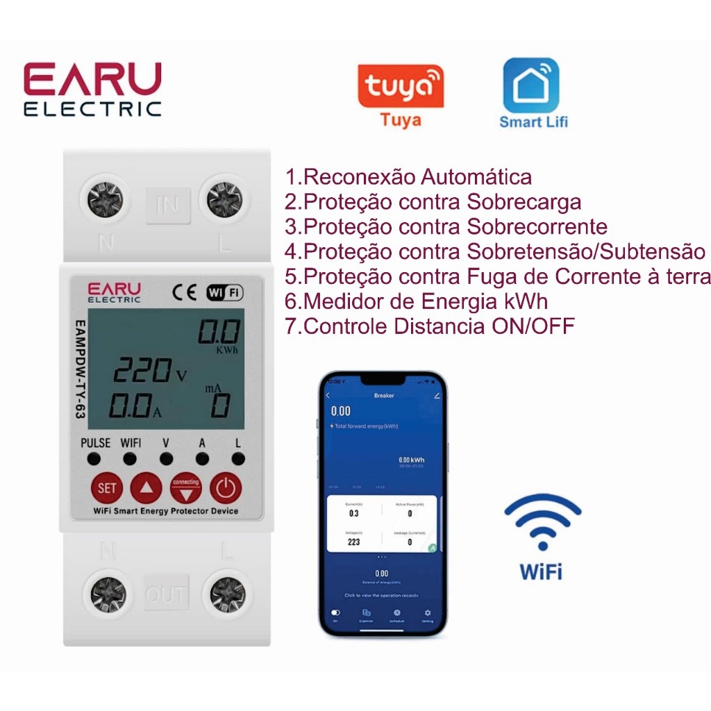 Disjuntor Inteligente Smart WiFi ALEXA Ajustável Bi Volt 127/220v PRODUTO NO BRASIL