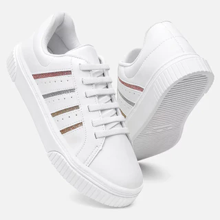 Tênis Feminino Vittal Flatform Ayla Brilho Colorido Calce Fácil Elástico
