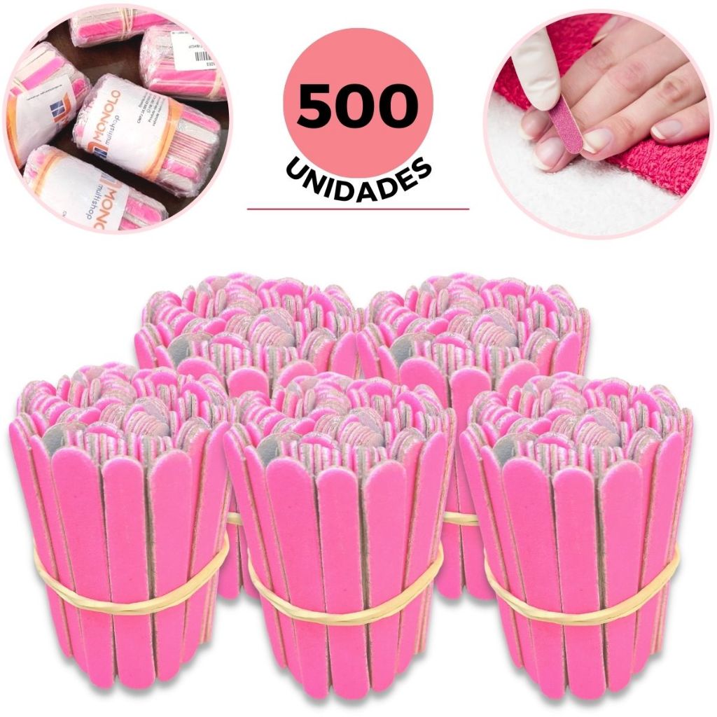 500 Lixas Unha Mini Descartáveis Manicure Pedicure Salão Mimo Outubro Rosa Profissional Atacado