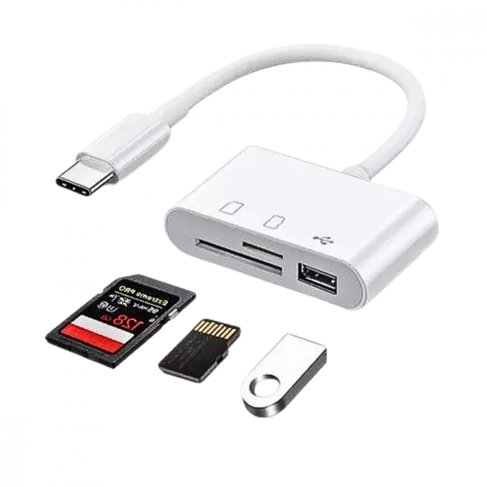 Adaptador OTG 3 ENTRADAS conexão USB Tipo-C e Leitor de Cartão SD, TF E ...