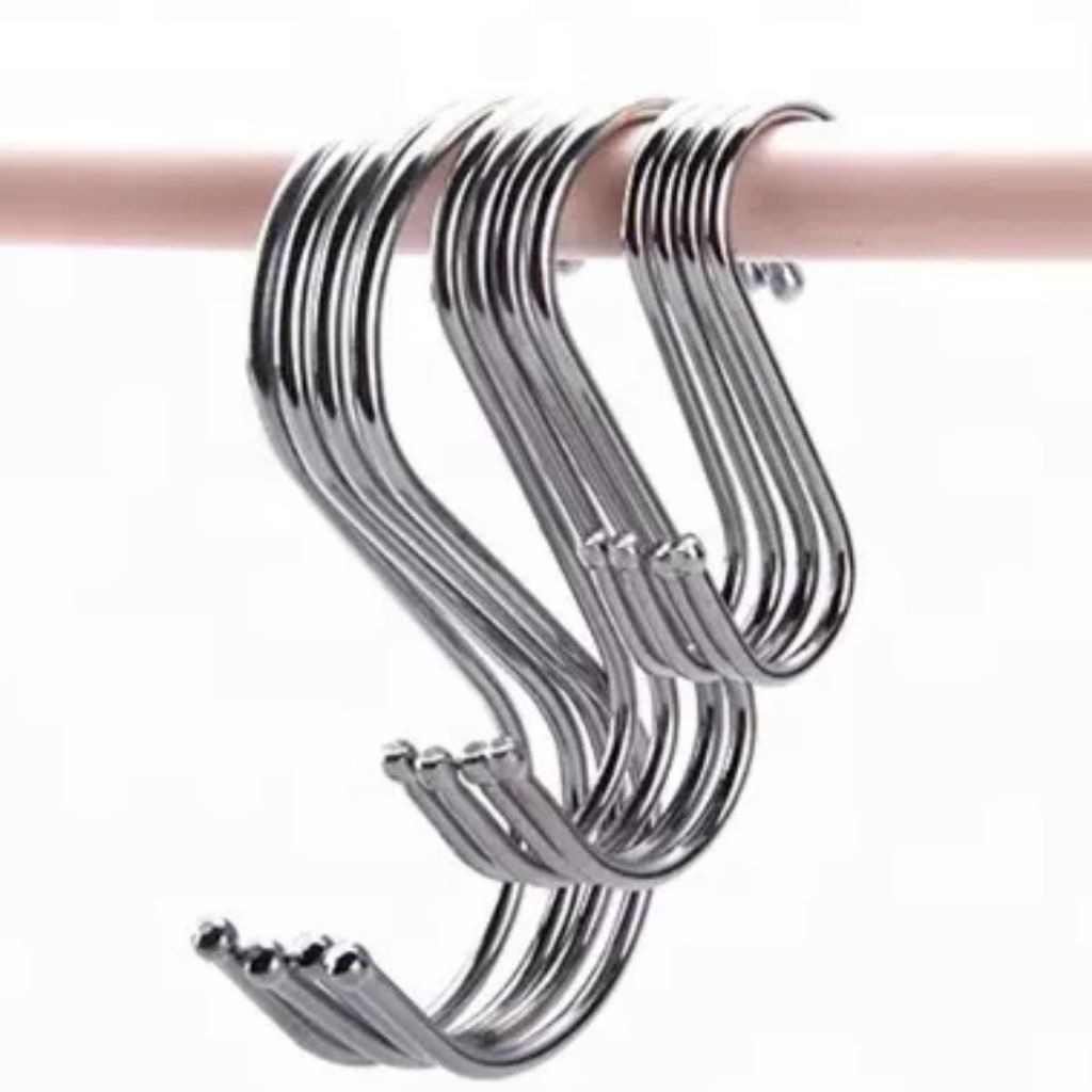 Kit 15 Ganchos Aço Inox Tipo S Multiuso para Barra Organizador Pendurar Utensílios de Cozinha Roupa Resistente e Organizador 621-3