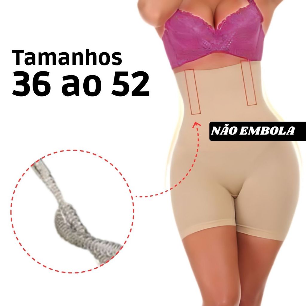 Cinta Shorts Modeladora Pós-Cirurgia Compressão Premium 4 Barbatas Aço - Redução de Medidas