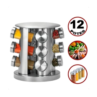 Porta Temperos Giratório Inox 12 Potes Cozinha Organizada