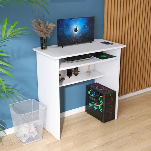 Mesa Para Computador Na Cor Branco Com Gaveta Para Teclado