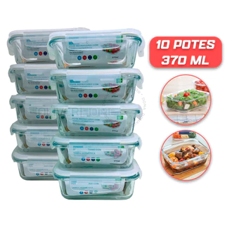 Conjunto 10 Potes Vidro Hermético mantimentos marmita 370ml - Pote Hermético - marmita