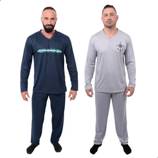 Kit 2 Pijamas Masculino Longo Inverno Confortável Gola V Estampado em Oferta na Shopee