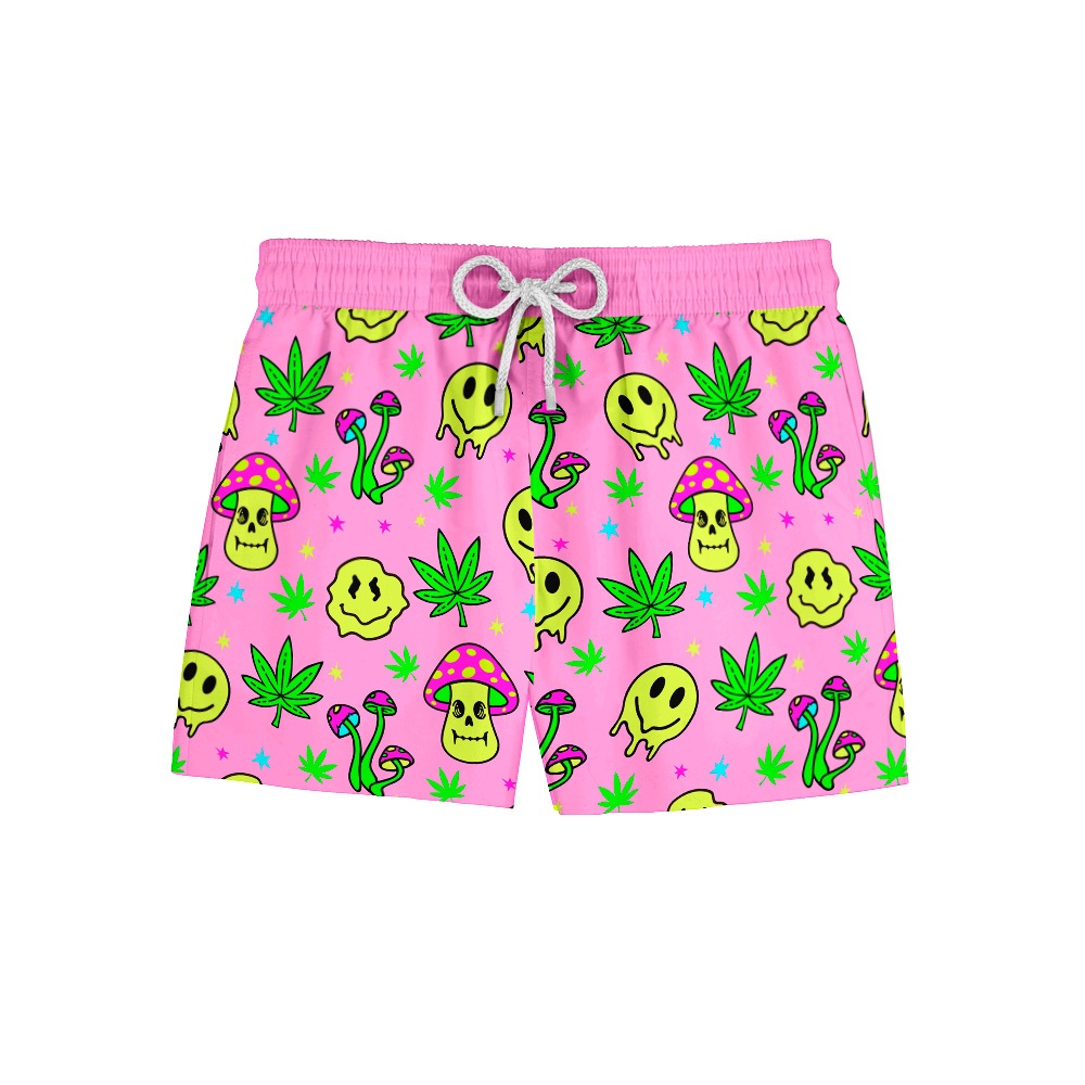 Kit Casal Short Erva Psicodelico Rave Cogumelo Weed Hippie Fluxo