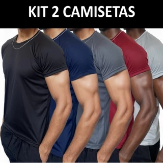 Kit 2 Camisetas Dry Fit Masculina Casual Malha Fria Moda Fitness Treino Academia Cores Sortidas