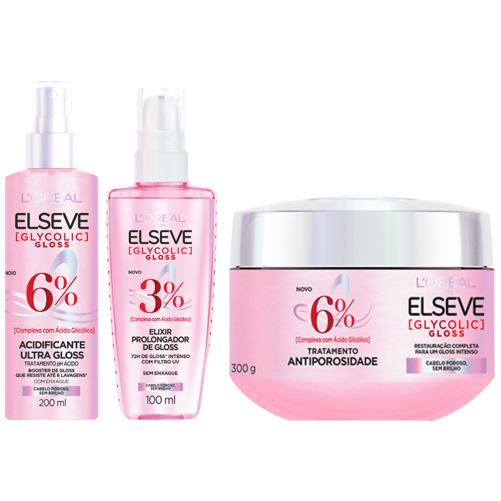 Kit Creme de Tratamento + Sérum + Acidificante Ultra - Glycolic Gloss ...