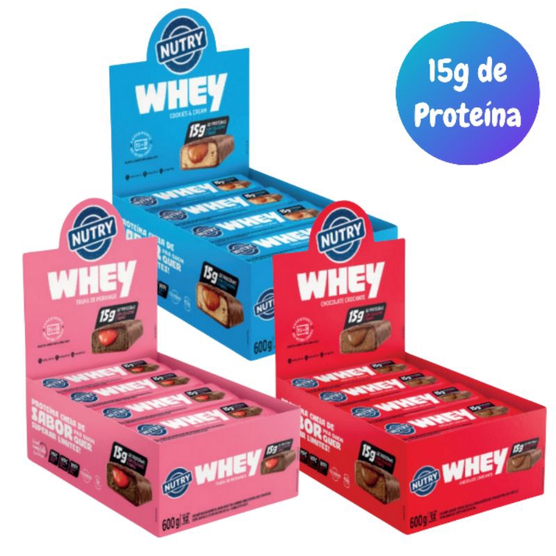 Barra Whey Nutry Sabores 50g com 15g de Proteína caixa com 6un. ou 12un.