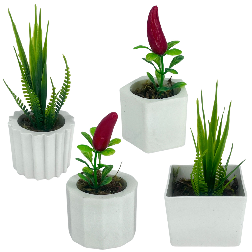 Kit 4 Vasos com Folhagem de Pimenta Artificial