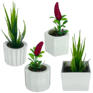 Kit 4 Vasos com Folhagem de Pimenta Artificial