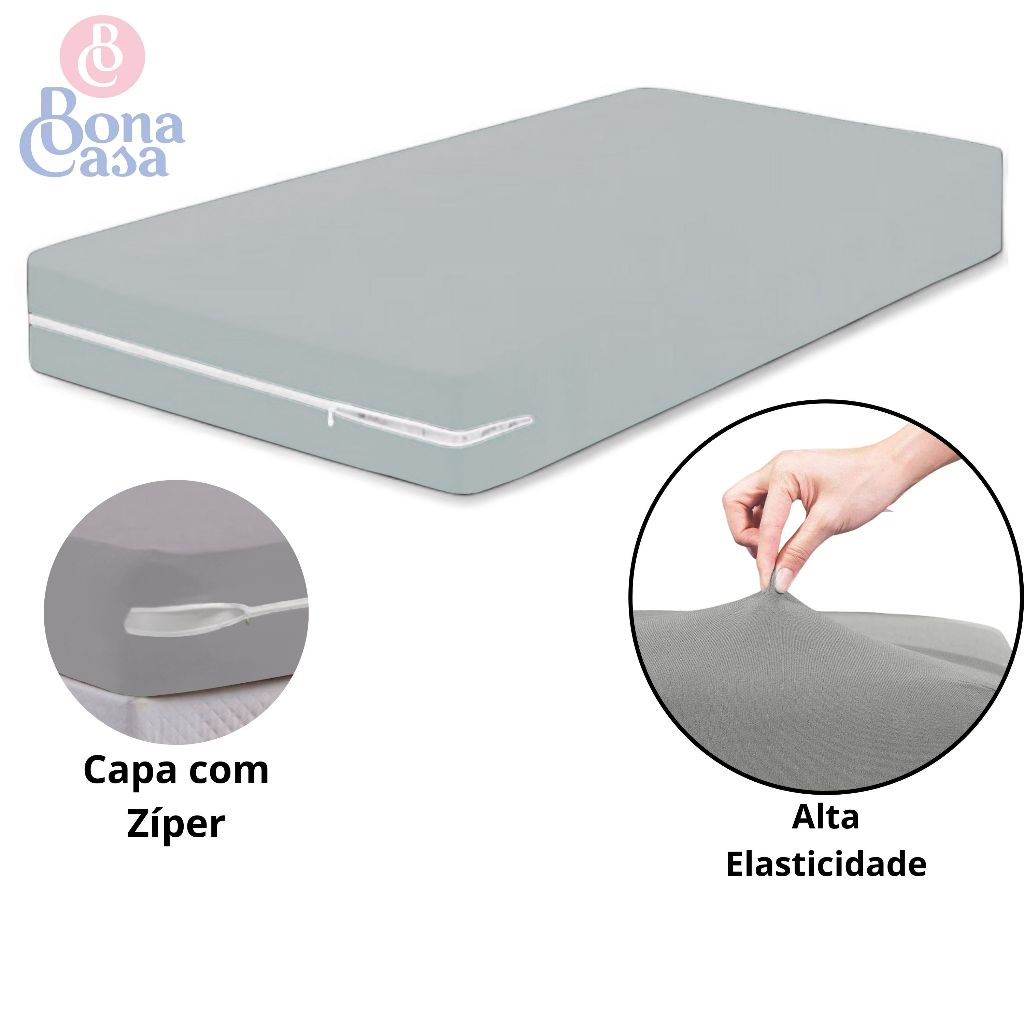 Capa De Colchão Solteiro Protetor C/ Zíper Malha Gel Premium Malha Grossa Gel Tecido Helanca