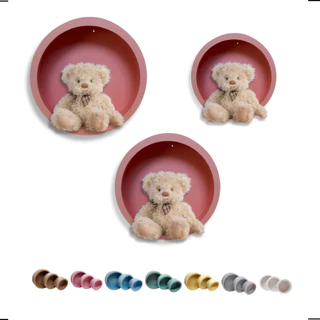 Kit Com Trio Nichos Redondo Rosa Claro Para Decoração Para Quarto De Bebê