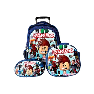 Kit Mochila Roblox Escolar Lancheira Estojo com Rodinhas