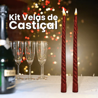 Kit 2 Velas Castiçal Torcidas Decoração de Mesa Natalina Eventos Batizados Casamento Dourada Vermelha Natal