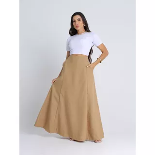 Saia Longa de Linho Rústico Conqstar Evangélica Tendência Elegante, Versátil, Saia Longa Feminina.