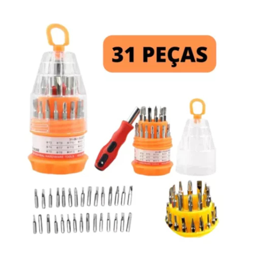 Kit Jogo Ferramenta 31 Peças Chaves Alen Torx Fenda Philips