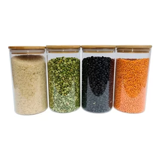 Conjunto De 2 Potes Herméticos De 550 Ml Com Tampa De Bambu