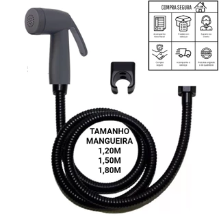 Kit Ducha Higienica Gatilho ABS TOP PRETO FOSCO e Engate Mangueira Flexivel em Inox ESCOLHA TAMANHO