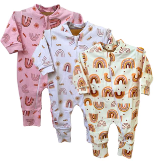 Kit 3 peças Macacão bebê menina menino vira pé estampa sortida - 100% algodão/suedine