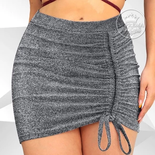 Saia Lurex Brilho, Franzida Com Regulagem
