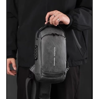 Pochete De Ombro De CouroTransversal Compacta Unilateral USB Trava De Senha Á Prova D'água