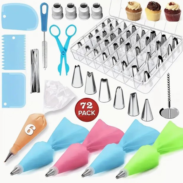 Kit Confeiteiro 72 Peças Bicos Inox Para Confeitar e Decorar Bolo e Cupcake