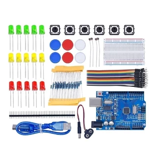 kit arduíno uno R3 itens componentes eletrônicos jumperes vermelho, amarelo