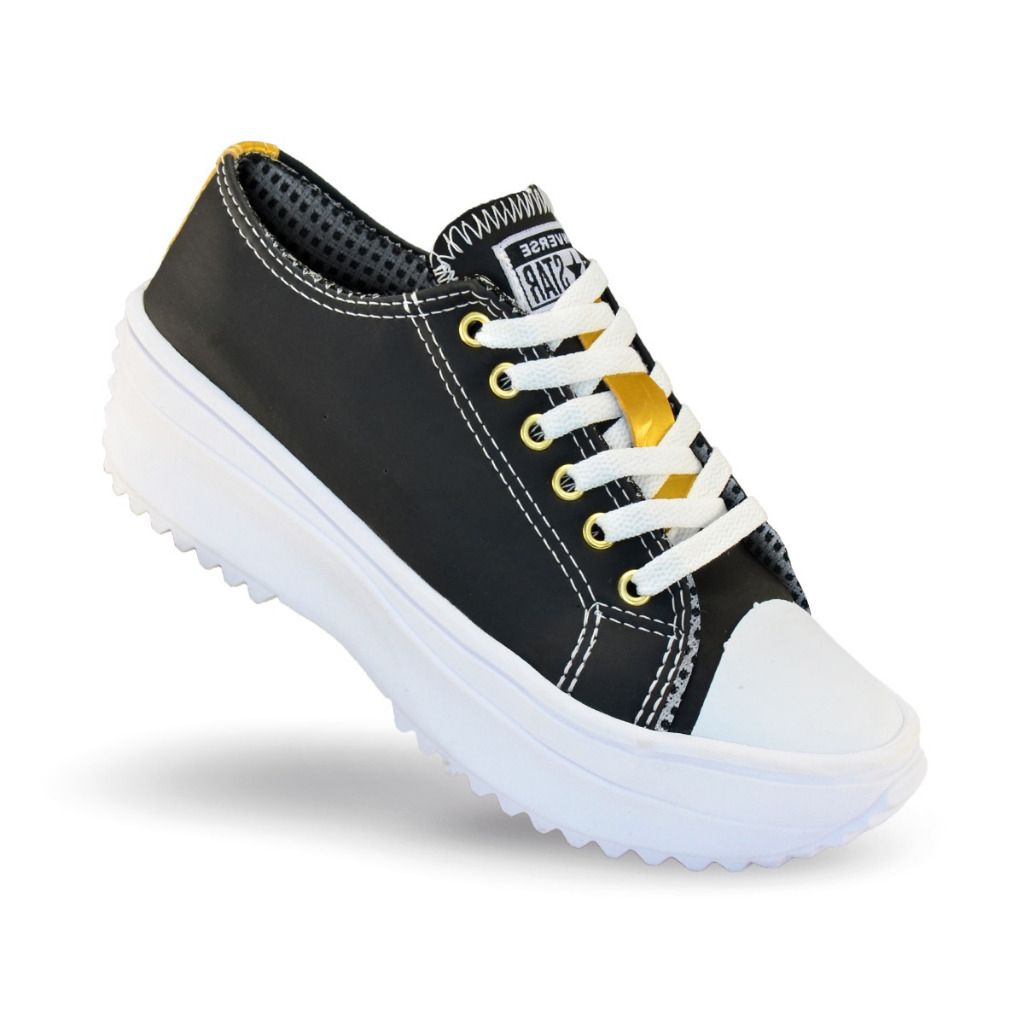 tenis feminino com detalhes dourados cabedal sintetico solado 5.5 cm macio casual