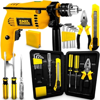 Furadeira Parafusadeira Impacto 500W Com Kit Jogo Ferramentas Maleta 11 Peças