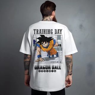 Camiseta Oversized Em Algodão Estampa Dragon Ball Para Treinar/Academia