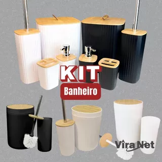 Kit Banheiro Decorada Bambu Moderno Conjunto Casa Lavabo Multiuso