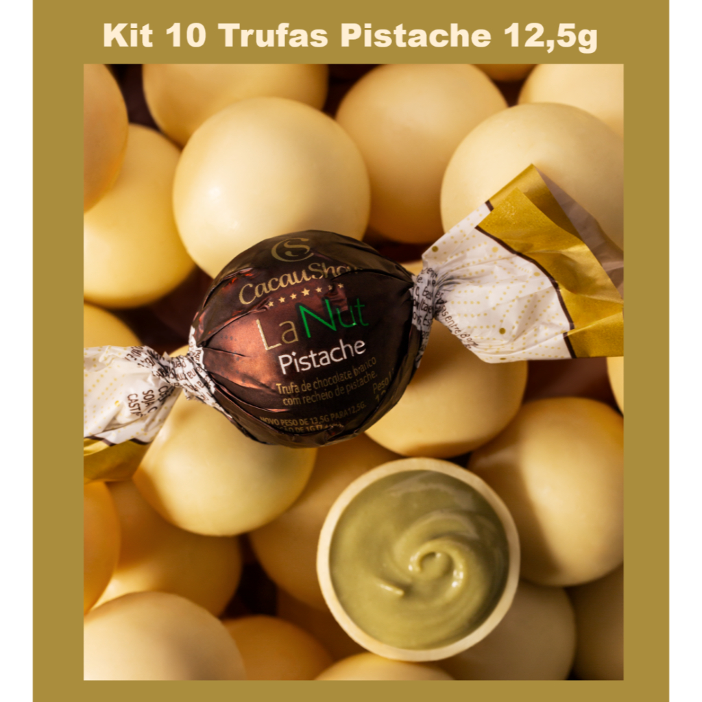 Kit 10 Trufas LaNut Pistache 12,5g Cacau Show - Chocolate branco com ...