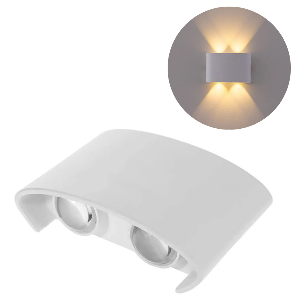 Kit 6 Arandela 4w Rentagular 2 Fachos com 4 Lentes Led Integrados Branco Quente 3500k