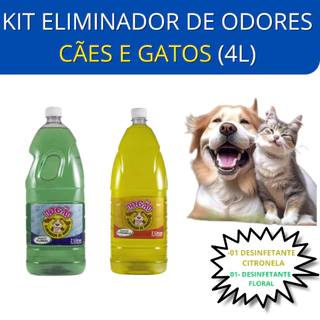 Kit 02 Desinfetante Eliminador De Odores Pet Dogão Floral E Citronela Para Cachorro Gato Bloqueador Neutralizador Anti Odor Tira Cheiro De Xixi Cocô Limpa Canil E Casa 4L