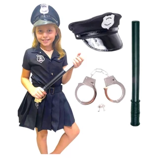 Fantasia Policial Infantil Feminina + Acessórios - Cosplay Polícia