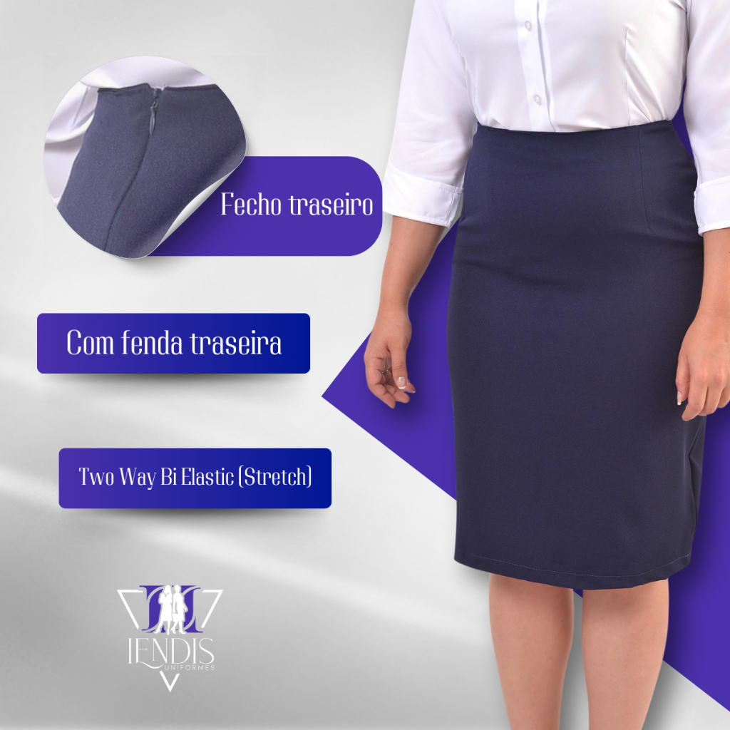 Clearance saia azul marinho social Discount Black Friday