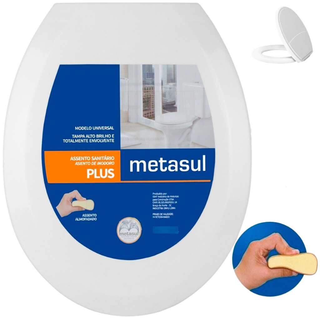 Assento Sanitário Tampa Vaso Oval Almofadado Branco Confortável Básico Metasul Universal Plus Slim Banheiro Lavabo