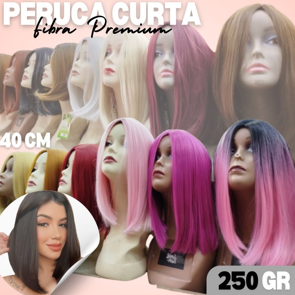 Peruca Orgânica Curta Lisa - Fibra Premium 35CM