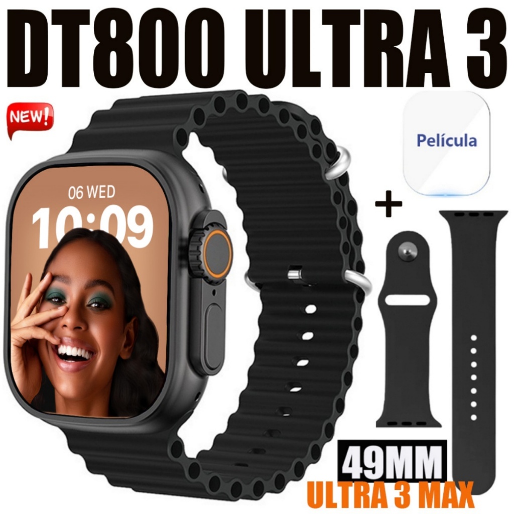 2024 Novo Smartwatch Watch DT800 Ultra 3 max Série 10 Super Amoled Prova D'Água Lançamento 49 mm