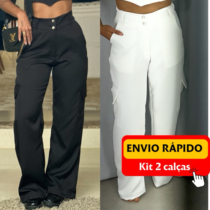 kit 2 calças pantalona cargo calça feminina para trabalhar alfaiataria ...