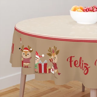 Toalha de Mesa Redonda Natalina para 4 Lugares Decoração Noel e Amigos Decoração Elegante