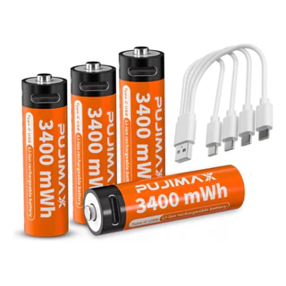 4 Pilhas Recarregáveis Usb C - 3400mwh Aa