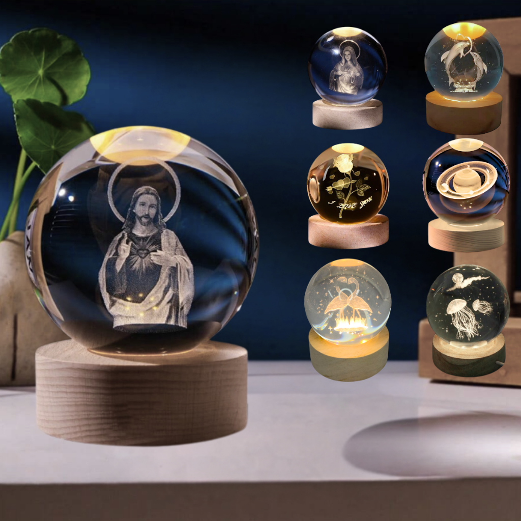 Luminária Decorativa Bola de Cristal Mesa Led Planeta Jesus Golfinho Flor Bailarina Diversos Modelos