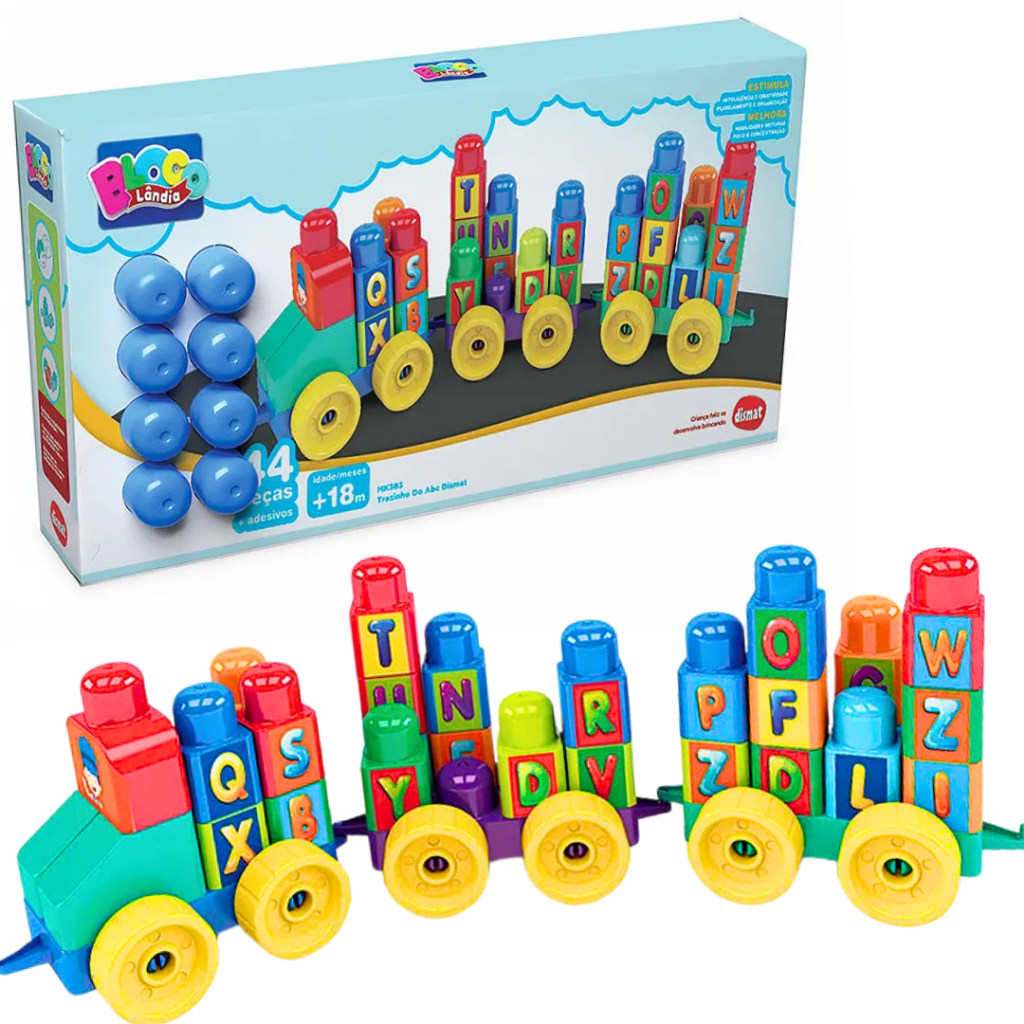 Trenzinho ABC Brinquedo Educativo Blocos De Montar Alfabeto 44 Peças ...