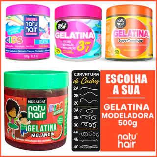 Gelatina Modeladora Natuhair [1Kg - 500g] Super Definição Fixação Volume Antifrizz Cacheados Crespos