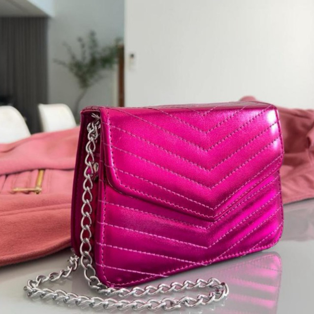Bolsa Metalizada Pink Bordada Festa 15 anos/ Casamento/ Balada | Shopee ...